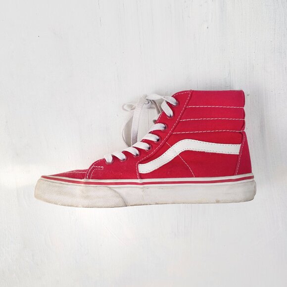 Van's SK8-Hi in Racing Red & White - Picture 1 of 10